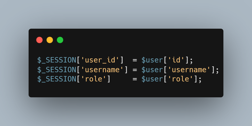 Screenshot salvataggio variabili di sessione PHP dopo login