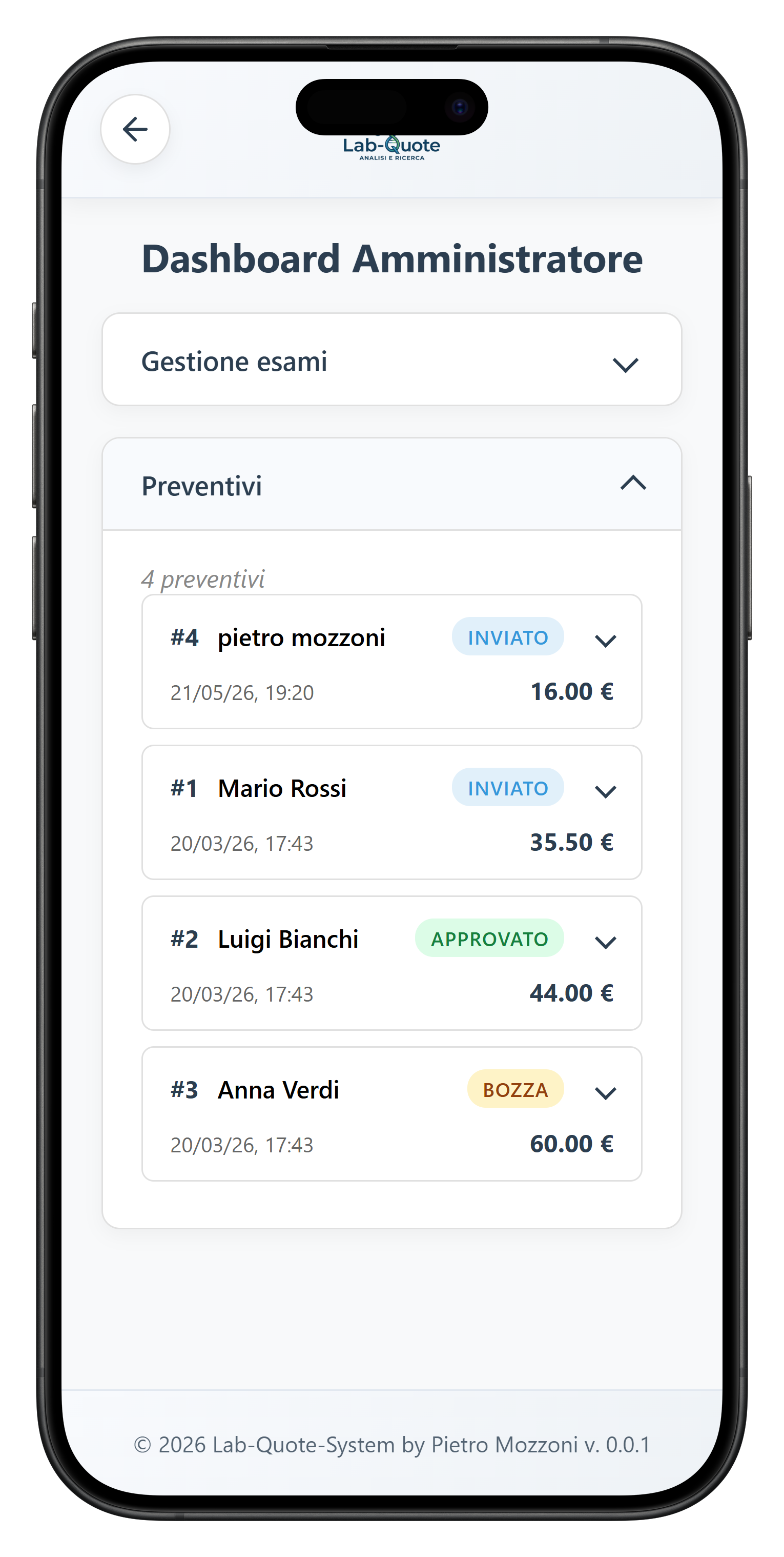 Mockup dashboard admin su smartphone